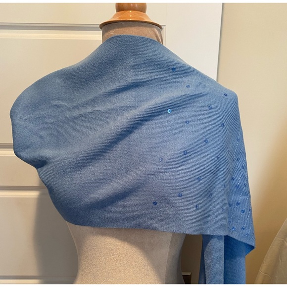 DG 2 by Diane Gilman Light Blue Knit Wrap with Sequins - Picture 6 of 6
